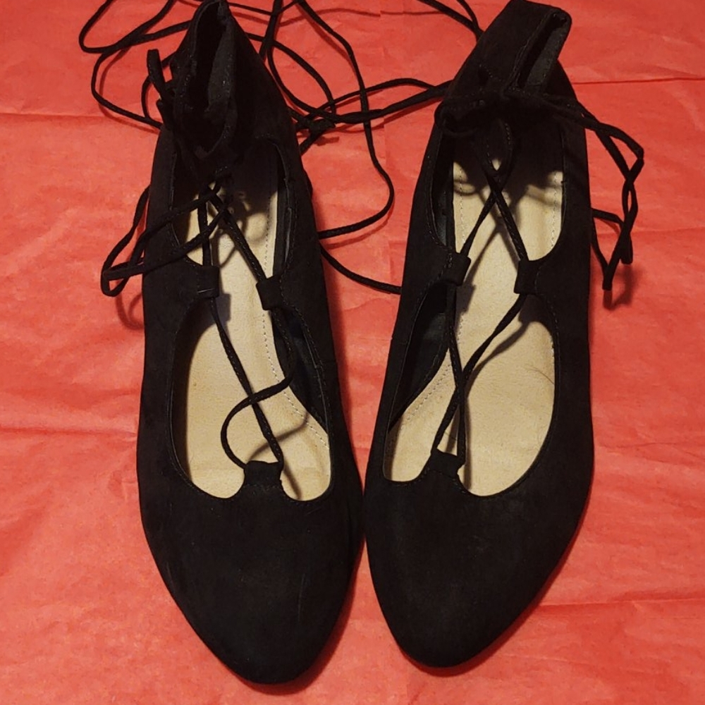 Torrid Black Lace Up Wedge Heel Shoes Sz 9w